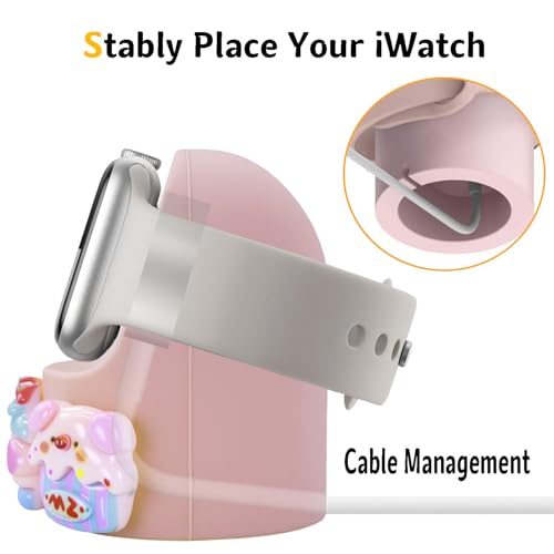 Cute 3D Cartoon Pig Charger Stand Compatible with Apple Watch Series 9/8/SE2/SE/Ultra2/Ultra/7/6/5/4/3/2/1 (49mm 45mm 44mm 42mm 41mm 40mm 38mm), Silicone iWatch Charging Dock Supports Nightstand Mode - color: Watch Pink Strawberry Pig