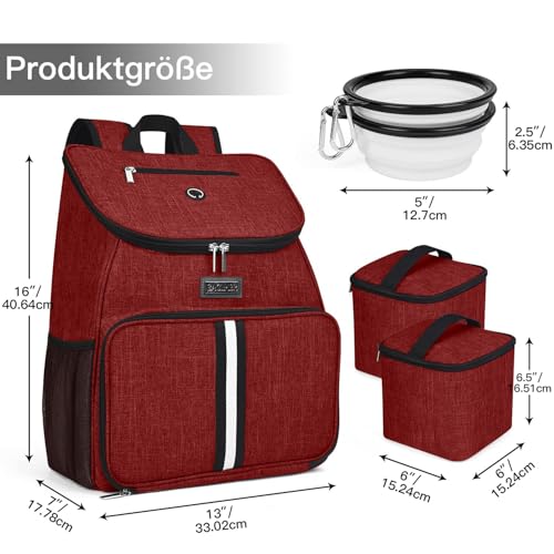 BAGLHER丨Dog Travel Bag, Airline Approved Pet Supplies Backpack, Dog Travel Backpack with 2 Silicone Collapsible Bowls and 2 Food Baskets - color: Red-A