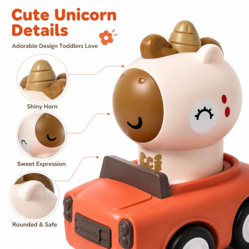 Press to Go Friction Inertia Car, Unicorn Toy Cars for Boys Girls | Animal Racing Cars Toys for Kids, Play Figure Vehicle Set, Birthday Gift for Boy Girl