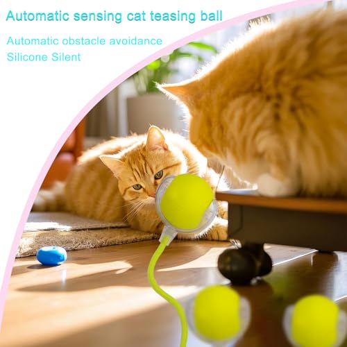 Interactive Cat Dog Toy Ball with LED Light, Automatic Rolling(Yellow) | String Tail and LED Light Design, Motion Activated, Suitable for Interactive Indoor Pet Play and Exercise - color: Yellow