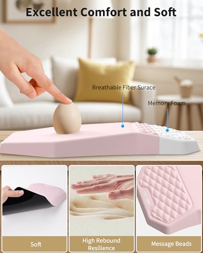 Ergonomic Mouse Pad Wrist Rest Support for Carpal Tunnel Pain Relief | Massage Design Mousepad, Memory Foam, Non-Slip PU Base for Computer Desk, Pink - color: Pink