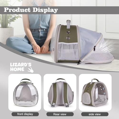 WEVONIGU Expandable Small Animal Backpack Carrier with Clear Bubble Window Large Space Travel Cage for Hedgehog Rat Parrot,Bearded Dragon,Sugar Glider,Airline Approved (Army Green, BE Backpack) - color: Army Green, size: 8.0"L x 7.0"W x 5.0"H