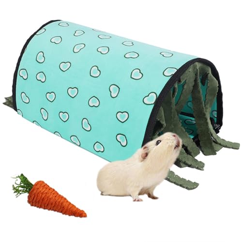 PINVNBY Guinea Pig Hideout Washable Guinea Pig Tunnel with Curtains Soft Hamster House with Cushion for Chinchillas Hedgehogs Hamster Bunny Ferrets and Rat Cage Accessories(Blue)