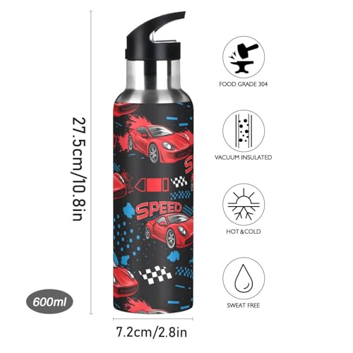 Red Race Car Insulated Sports Water Bottles Vacuum Stainless Steel Mug with Straw Lid & Handle 20 oz for Kids Men Women - color: A1253