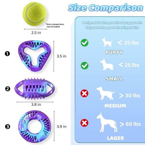 3PCS Puppy Teething Toys for Puppies & Small Adult Dog Up to 25 lbs | TPR Puppy Chew Toys, Three Shapes of Small Stuffable Puppy Toys, Extended Playtime & Clean Pet Teeth