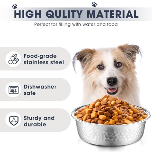 Teenyyou 8 Pcs Hammered Stainless Steel Dog Bowls 8 Cup/64 oz, 8.5 Dia Metal Pet Food and Water Bowls Bulk Thickened Durable Replacement Dish for Small Medium Large Dog (Silver) - size: 8 Cup/64 Oz, 8.5 Dia