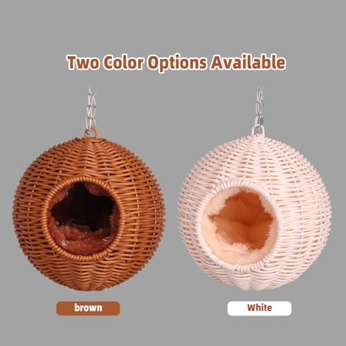 Small Animal Hammock, PP Rattan Hiding Place with Removable Cotton nest, Suitable for Hamsters, Guinea Pigs, Rats, Sugar Gliders, Squirrels, Parrots (Brown) - color: Brown