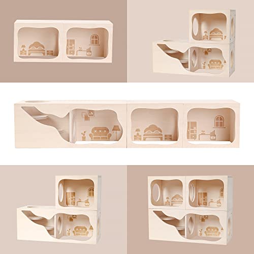 Hamster Hideout Wooden House Chamber Small Animals Pets Tunnel Exploring Toys Secret Peep Shed for Dwarf Hamsters, Syrian Hamsters, Gerbils, Hedgehogs, Rats, Mice (Living Room)