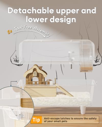 5s Assembly Hamster Cage, 17" Double Decker Small Animal Habitat | With Accessories, Stackable Travel Carrier for Dwarf Hamsters, Gerbils, Mice (Full Clear, Tool-Free)