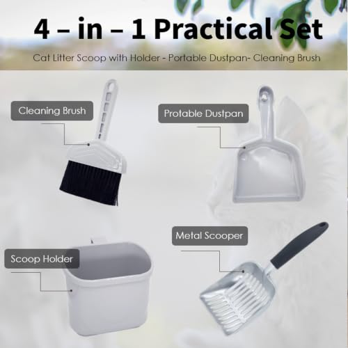 4-in-1 Cat Litter Scoop with Holder, Metal Litter Scoop Includes Portable Small Broom and Dustpan Set, Heavy Duty Stainless Steel Kitty Litter Scooper (Black) - color: #02 - Black Handle