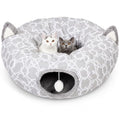 Geometric Cat Tunnel Bed Under Christmas Tree Oxford Outside with Plush Inside,Cats Toys Collapsible Tunnel Tube with Balls, for Rabbits, Kittens, Ferrets,Puppy 3FT - size: Big Tunnel Bed