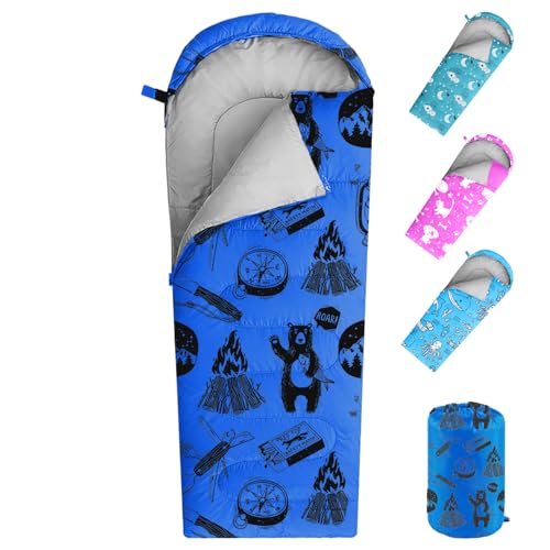 KidzAdventure Mummy Style 32 – 59F Kids Sleeping Bag with Pillow Sleeve, 4 Season, Lightweight and Backpacking Style, Ideal for Camping, Sleepover, Boys, Girls, and Youth - color: Blue youth up to 5'7"