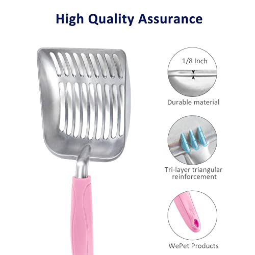 Cat Litter Scoop, Aluminum Alloy Sifter, Kitty Metal Scooper, Deep Shovel, Long Handle, Poop Sifting, Kitten Pooper Lifter, Durable, Heavy Duty, for Litter Box - color: FLAT Aluminum \ #10 Pink Handle, size: Small