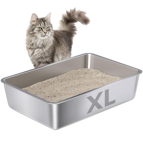 Stainless Steel Litter Box Big Cats,Metal Litter Box for XL/L Cat | Cat Litter Box Large for Adult Cats,M-Cats,Rabbit,Puppy,Easy to Clean,Pet Toilet ,Pet Bathtub Pan,No Smell - color: XL-5.2" H
