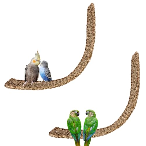 39 x 7 Inches Seagrass Mat, Natural Grass Woven Bird Net Hammock Mat, Climbing Rope Ladder Chew Toy, Cage Accessories for Parrots, Psittacines, Cockatiels, Hamsters, Lovebirds, Mice (2 Pack) - size: 39 x 7 Inch