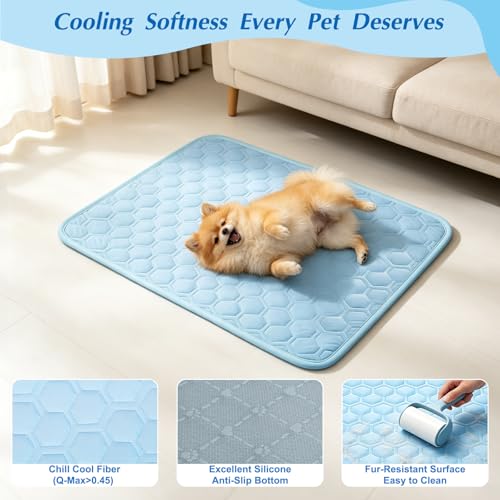 Cooling Mat for Dogs & Cats, Thick Breathable Dog Cooling Mat Q-MAX>0.45 | Chill Cool Fiber Dog Cooling Bed with Non-Slip Base, Non-Toxic Foldable Washable Crate Kennel Pad for Indoor & Outdoor Use - size: 20"*30"(Medium)