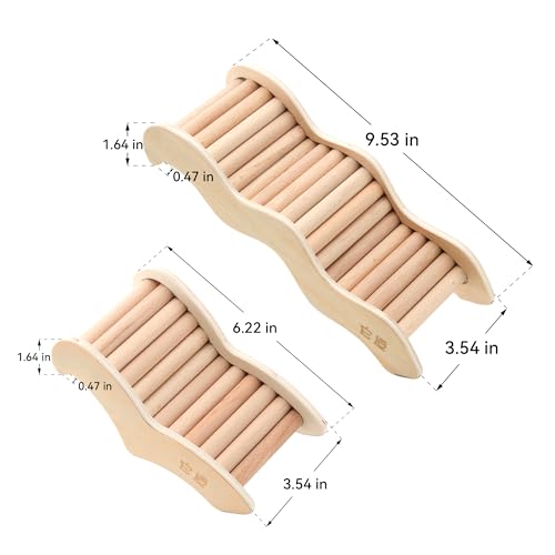 Natural Wooden Hamster Ladder Bridge Climbing Toy for Syrian & Dwarf Hamsters, Gerbils, Mice, and Small Animals Cage Decor and Accessories (Large-9.53") - size: Curved 9.5" x 3.5"