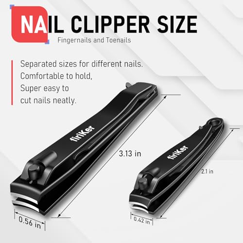 firiKer Nail Clippers with Nail File,Fingernail Clipper,Toe Nail Clippers | Nail Clipper Set (Black), Large for Toenails,Small for Fingernails, Used Separately, Ideal Gift for Men and Women - color: Black