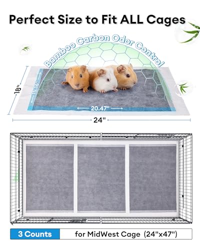 BUCATSTATE 50 Count Disposable Guinea Pig Cage Liners, Super Absorbent Guinea Pig Bedding, Bamboo Charcoal Odor Control Pee Pads for Rabbits, Ferrets and Small Animals (18''x24'') - size: 50 Count