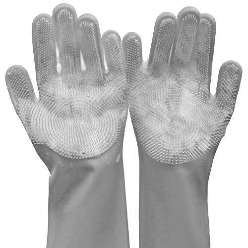 Silicone Pet Grooming Gloves Dog Washing Gloves for Bathing Massaging | 3,000 Soft Bristles, Non-slip & Extended Sleeves, Heat Resistant & Dishwasher Safe, For Cats and Dogs, Home/Car Cleaning - color: Grey