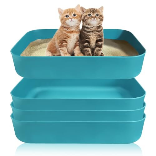 Small Litter Box, Plastic Kitten Litter Box, 13.9 x 9.8 x 3 Inch Open Litter Box for Small Pet, Easy to Clean (Blue 4PCS) - color: Blue 4PCS