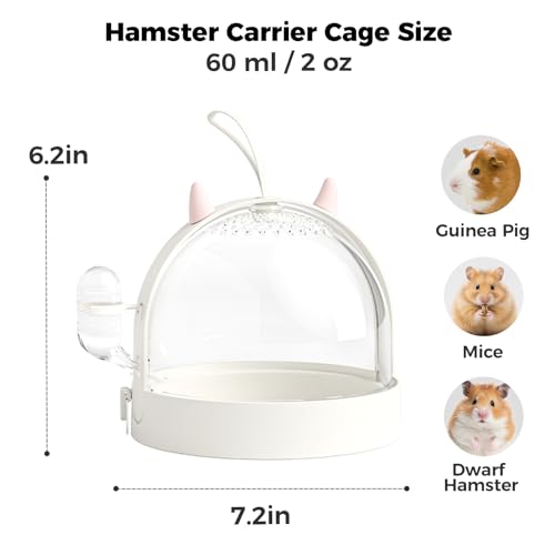 Mini&moe Hamster Travel Cage - Small Animal Carrier Cage with Water Bottle Small Portable Hamster Cage for Mice, Gerbils, Short Trips & Vet Visits - color: White