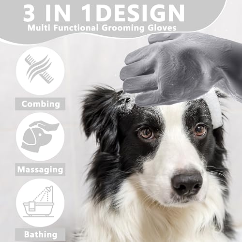 Pet Grooming Gloves—Dog Washing Gloves with High-Density Teeth | Dog Bath Scrubber with Enhanced Five Finger Design, Silicone Gloves for Dogs and Cats Bathing, Massage (Gray) - color: Gray