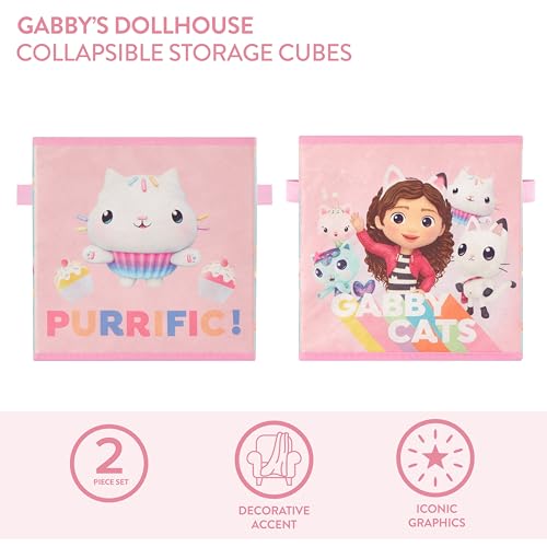 Idea Nuova Gabby’s Dollhouse Set of 2 Collapsible Storage Cubes with Carry Handles, Kids Room & Playroom Organizer Bins, 10” x 10” - color: Gabbys Dollhouse