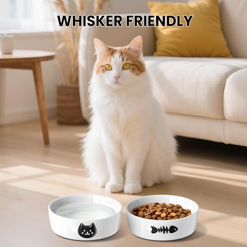 Ceramic Cat Bowls Set, 5.3''×1.5'', with Anti-Slip Rings, 1 Cup Capacity