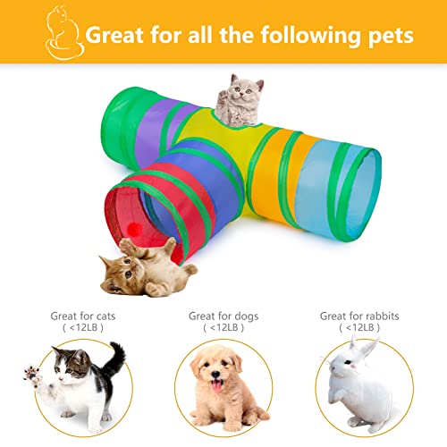 Cat Tunnel, Collapsible Tube with 1 Play Ball Kitty Toys, 3 Ways Cat Tunnels for Indoor Cats, Puppy, Kitty, Kitten, Rabbit (Rainbow) - color: T Shape Rainbow