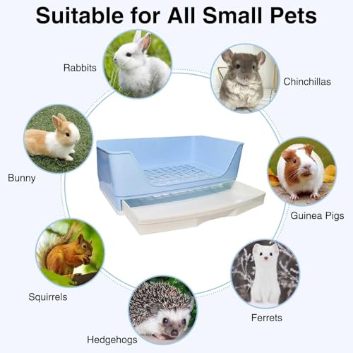 kathson Large Rabbit Litter Box Trainer, Potty Corner Toilet with Drawer Bigger Pet Pan for Adult Hamster, Guinea Pig, Ferret, Galesaur, Bunny and Other Animals (Blue) - size: Blue