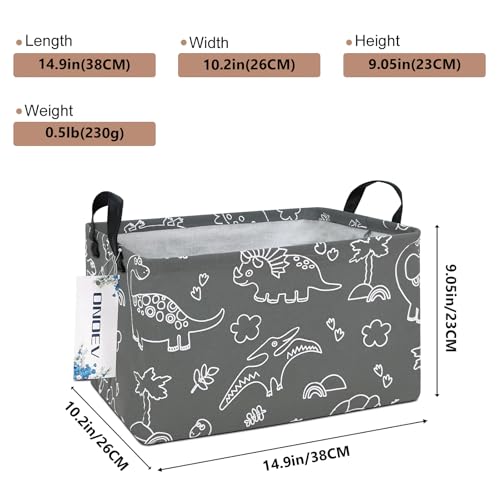 Rectangular Fabric Storage Bin, Foldable Line Dinosaur print Basket | Damp-proof canvas with reinforced stitched handles.Great for clothes,books and sundries in closets,playrooms,laundry rooms. - color: REC Gray Line Dinosaur
