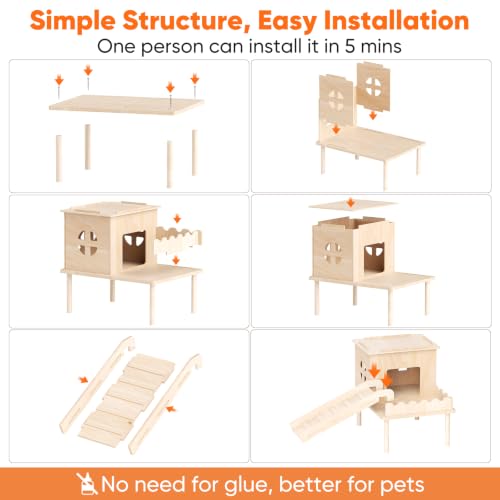 Guinea Pig Hideout, Guinea Pig House & Castle with Ramp, Platform | Multi Level Fun, Pet Friendly Wooden Board, Easy‑Climb Ramp, Well‑Ventilated Resting House, Available for Multiple Species - size: Style 2: 11.8 x 11 inches