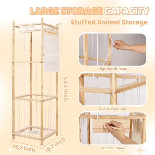 Stuffed Animal Storage Organizer, Large Wooden Zoo Toy Holder with Pockets, Plushie, Stuffy,Toy Storage for Kids Room, Playroom, Bedroom(Natural Large) - size: Large