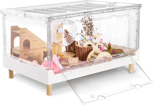 Hamster Cage & Guinea Pig Cages, Acrylic Cage for Small Animal Pets, Large Transparent Gerbil Cage and Habitats, Hedgehog, Dwarf Hamster, Rat, Mouse - size: 27.5"L x 17.0"W x 13.4"H