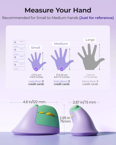 seenda MOU-302 Wireless Bluetooth Ergonomic Vertical Mouse with Volume Knob | Rechargeable 3-device mice for small/medium hands with quiet clicks, 1000/1600/2400 DPI for PC, laptop, MacBook, Green Purple - color: Green Purple