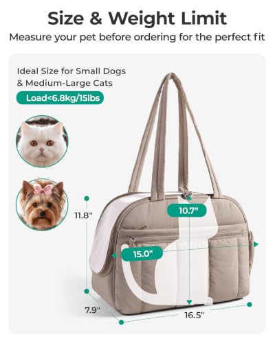 BAGSMART Dog Purse Carrier for Small Dogs Up to 13lbs Puppy Travel Tote Bag | Quilted Puffy Soft Sided Pet Handbag with Pockets, Collapsible Lightweight Portable with Safety Tether & Mat, Coffee brown - color: Coffee Brown