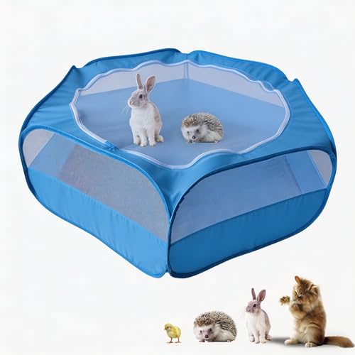 Small Animal Playpen with Zippered Mesh Cover - Portable Foldable Chicken Brooder Box, Indoor Outdoor Enclosure for Guinea Pigs, Bunny, Rabbits, Ferrets, Chinchillas, Kittens (Blue) - color: Blue