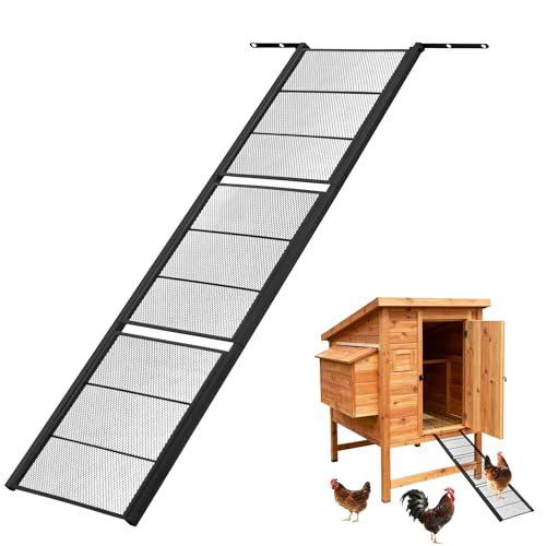 Chicken Coop Ramp 47.4″L,Chicken Coop Accessories and Ladder | for Henhouse Backyard or Farm with Length Adjustable Metal Coop Ramps for Feet Problem or Cannot Fly Chickens Sturdy Black