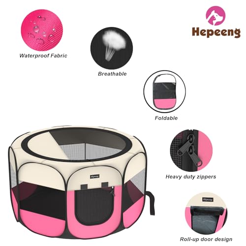 Portable Pet Playpen Puppy Pen Dog Tent Cat Playpen | 8-Panel Indoor/Outdoor Puppy Pen with Shade Cover & Travel Bag - Waterproof Dog Cat Tent - color: Pink, style: Large(45"x45"x24" with free bonus)