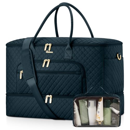 Travel Duffle Bag, Wide Open Large Weekender Bag for Women with Shoe Compartment, Carry on Overnight Bags with Toiletry Bag, Hospital Bag for Women Labor Delivery (Peacock Blue) - color: Peacock Blue, size: 45L