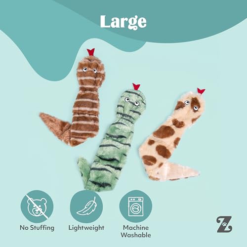 ZippyPaws Skinny Peltz No Stuffing Dog Toy Pack to Keep Them Busy - 18" | For Medium and Large Dogs, Squeaky Pet Toys, Unstuffed Chew Toys, Soft Plush Variety Pack, Desert Snakes - style: Desert Snakes - Large (3-pack)