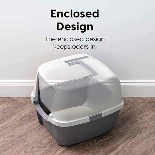 IRIS USA Large Front Door Cat Litter Box, Walk-in Entry, Gray | Easy Access Needs, Private Enclosure Design, Covered Walk-Through, Contained Environment, Privacy Hood - color: Dark Gray w/ Scoop, style: Jumbo Enclosed