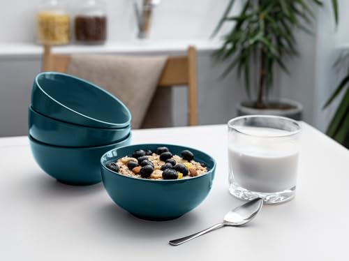 KooK Soup Bowls, Cereal Bowl, Ceramic, Bowls for Kitchen, Microwave, Dishwasher and Freezer Safe, Porcelain Dishes for Pasta, Salad, Oatmeal, Deep Interior, 20 oz, Set of 6, (Teal) - color: Teal, 6 Pack