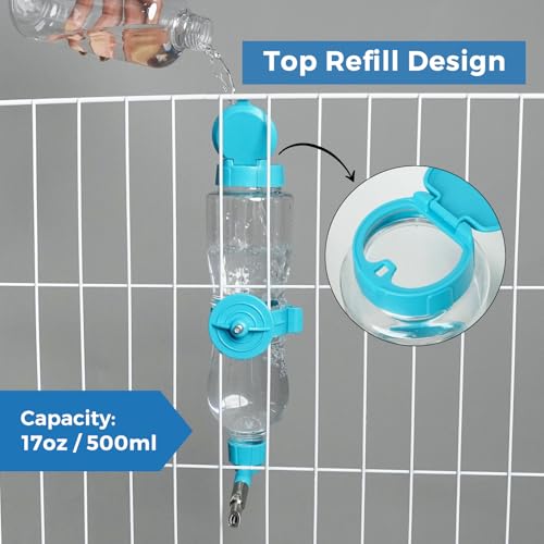 VANNON 17oz Small Animal Water Dispenser for Crate, Parrots Water Bottle for Cage, Chewproof Pet Water Bottle for Rabbits, Guinea Pigs, Ferrets, Chinchillas and Other Small Rodents, Top Fill, Blue - color: Blue