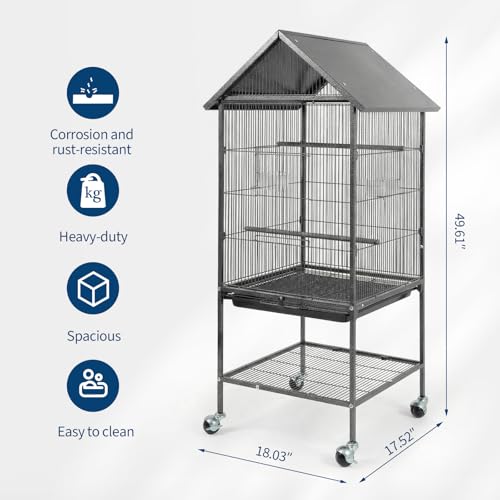 Garvee 50" h Bird Cage, Outdoor Large Parakeet Cage with Roof, Storage Shelf for Parakeets, Cockatiels, Lovebirds