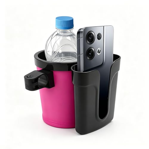 Bike Cup Holder, Motorbike Handlebar Drink Bottle Cage with Cell Phone & Key Holders, Universal Water Bottle Cage Beverage Holder for Most Motorcycles Scooters Bikes (Black & Pink) - color: Black & Pink