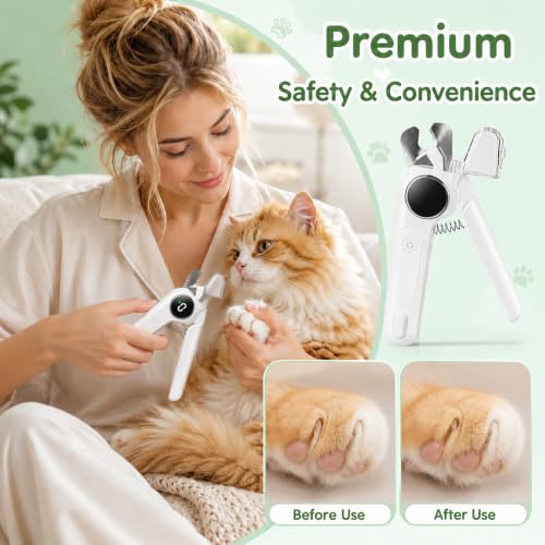 2-in-1 Dog Nail Clippers with LED Light and Grinder, Quiet Rechargeable Pet Nail Trimmer with Dust Collector, Quick Sensor Grooming Tool for Dogs and Cats, Black Nails