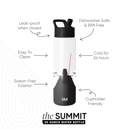 Simple Modern Star Wars Insulated Water Bottle with Straw | 30oz | The Dark | Summit Stainless Steel Water Bottles, Insulated Metal Cup | Leak Proof for School, Gym, Travel, Sports | The Dark - color: Star Wars: The Dark Side, style: 30oz Water Bottle