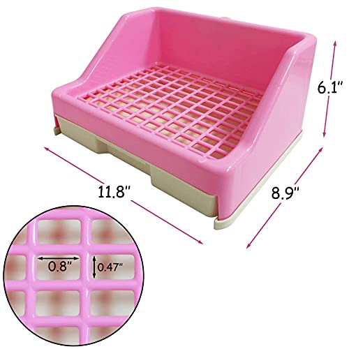 kathson Rabbit Litter Box Trainer Small Animal Potty Corner Toilet with Drawer Pet Cage Pan Litter Bedding Box for Adult Guinea Pig Hamster Bunny Ferret Galesaur Mouse Squirrel (Pink) - color: Pink